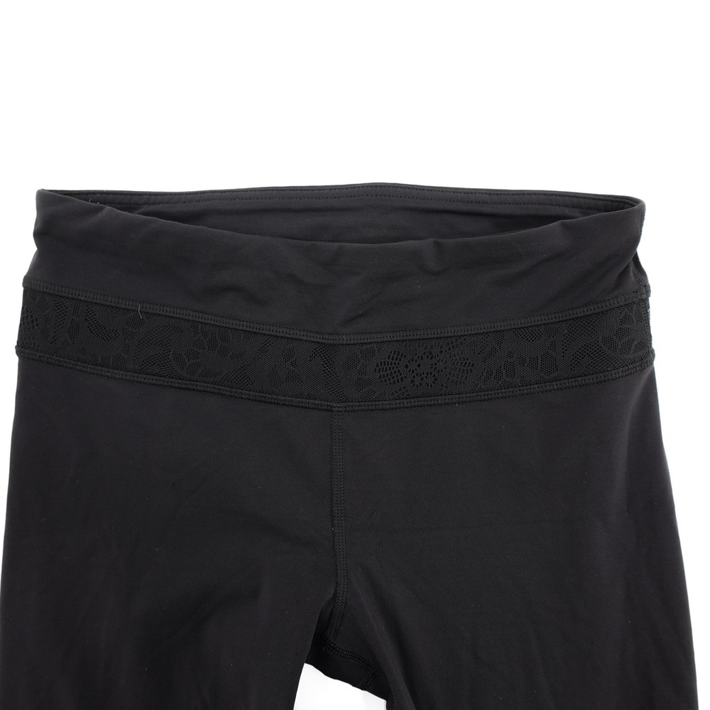Lululemon Pants Womens 4 Black Crop Capri Mesh Lace Panel Zip Pocket Yoga Run - Picture 12 of 15